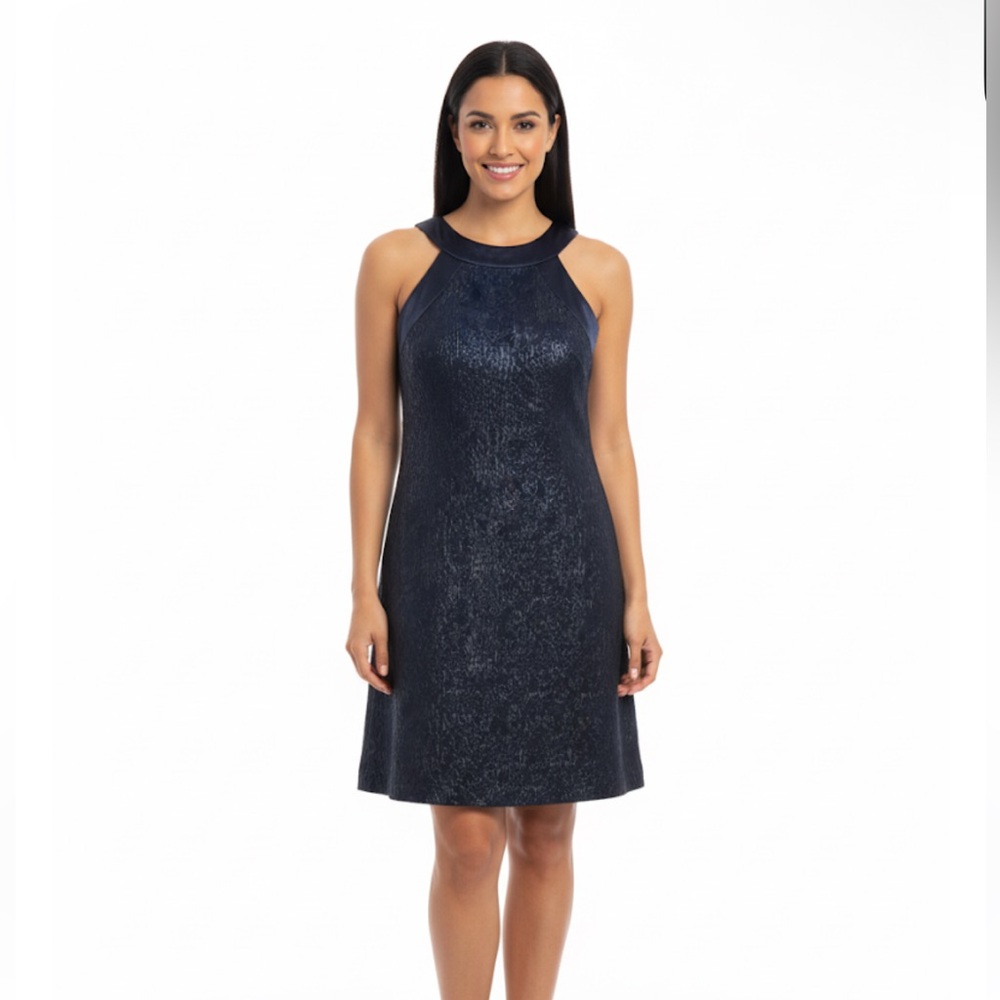 Eliza J Navy Sleeveless Jacquard Midi Dress